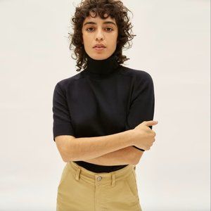 Everlane Cotton–Merino Turtleneck Tee in Black NWT
